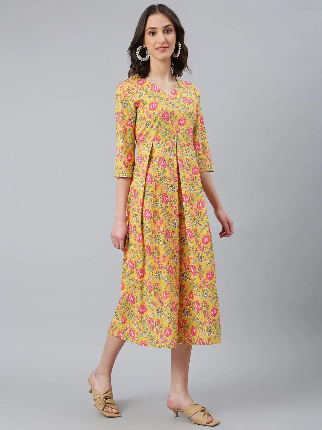 Idalia Yellow Printed Floral Dress