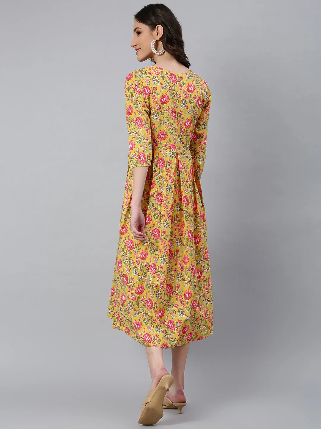 Idalia Yellow Printed Floral Dress