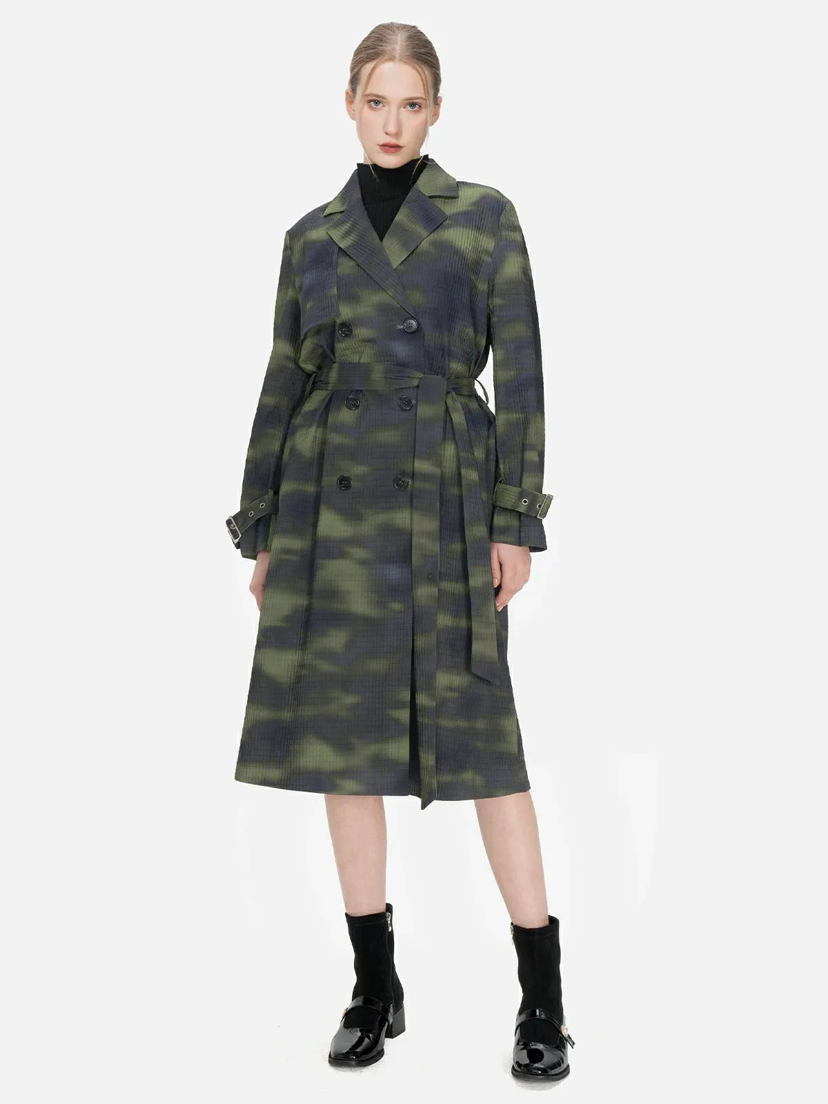 Irregular Print Double Breasted Trench Coat