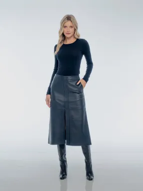 ISABELLA MIDI LEATHER SKIRT - ECLIPSE