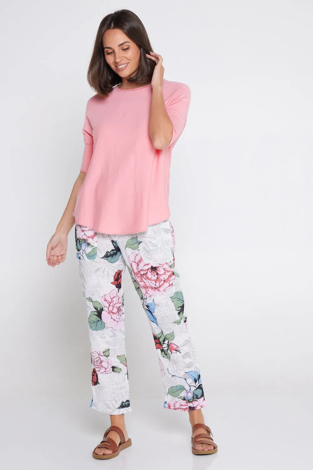 Kiana Linen Pants  - White Floral