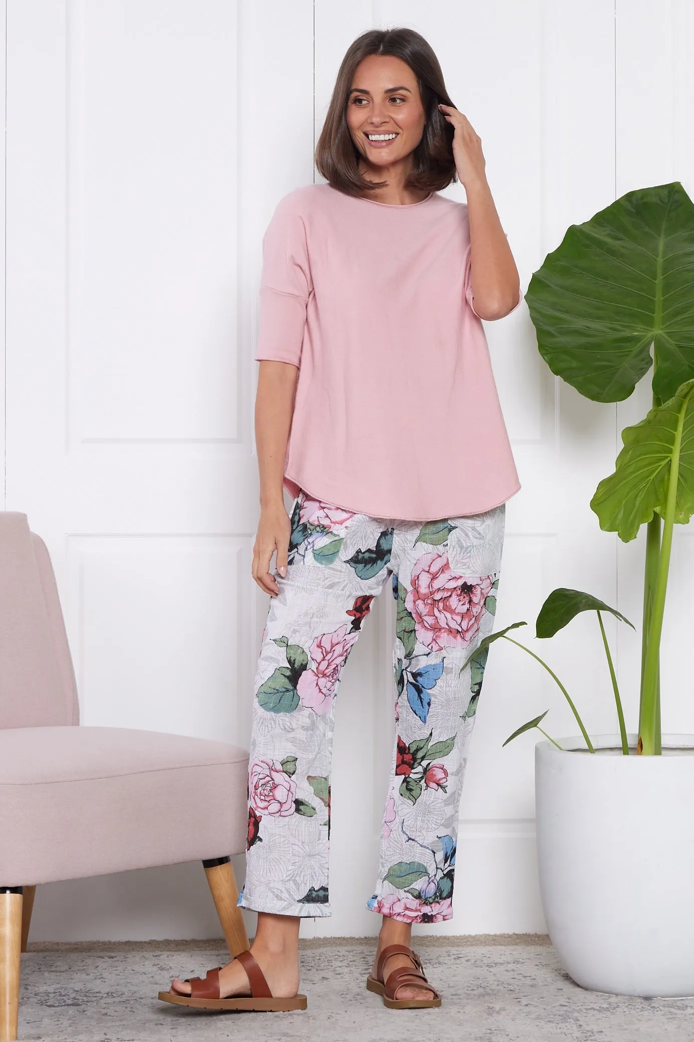 Kiana Linen Pants  - White Floral