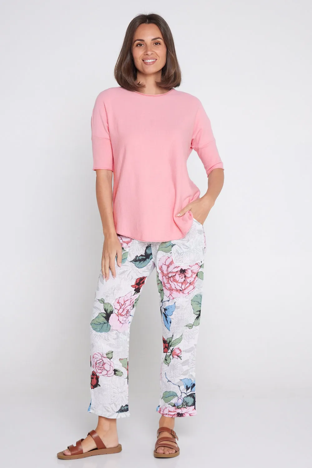 Kiana Linen Pants  - White Floral