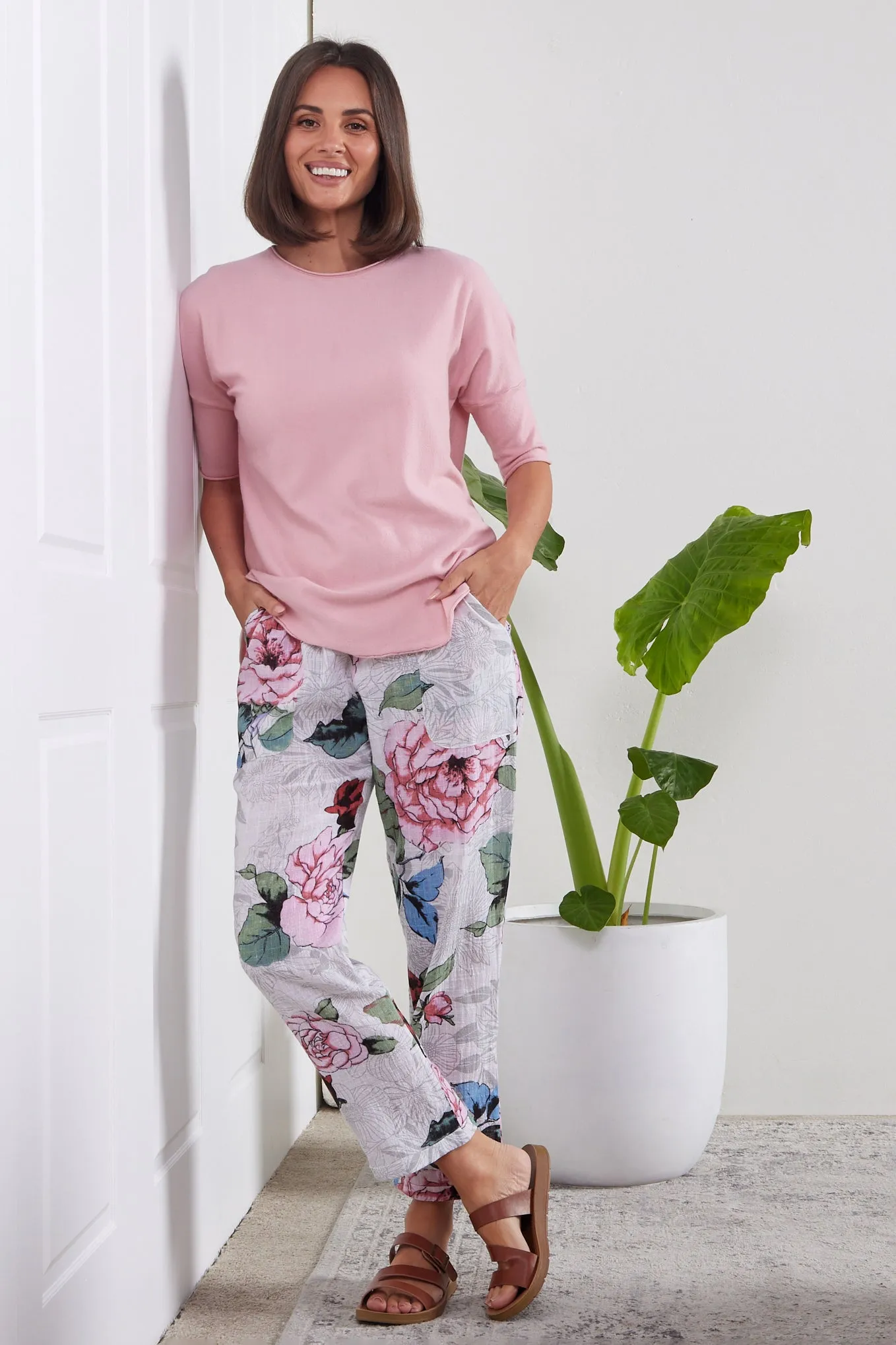 Kiana Linen Pants  - White Floral