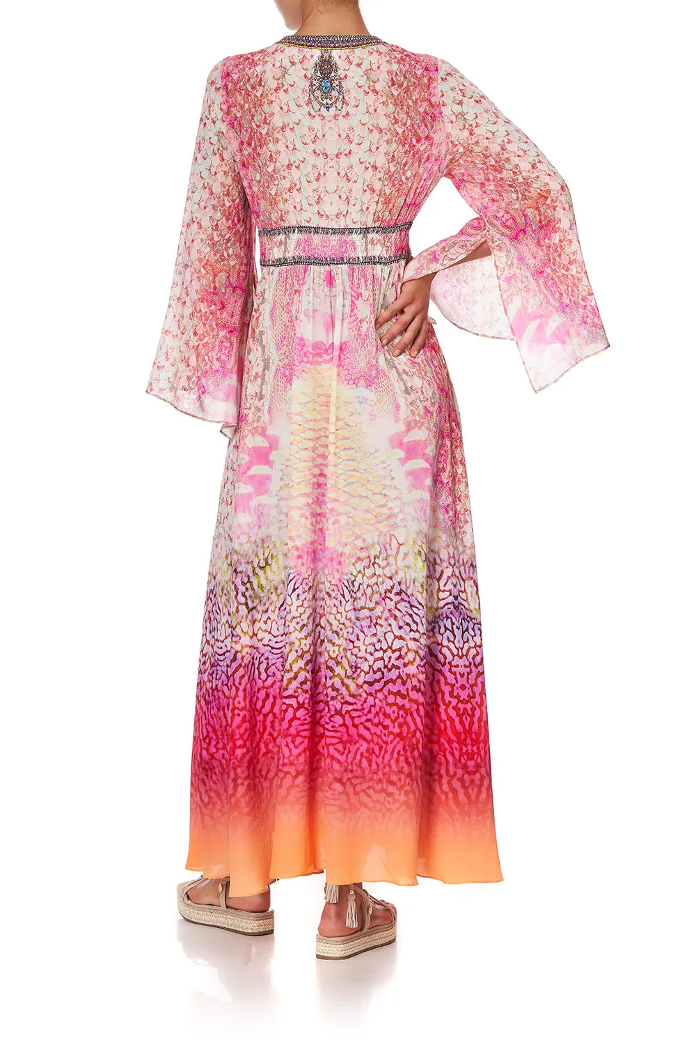 KIMONO SLEEVE DRESS WITH SHIRRING DETAIL SERPENTINE DREAMS