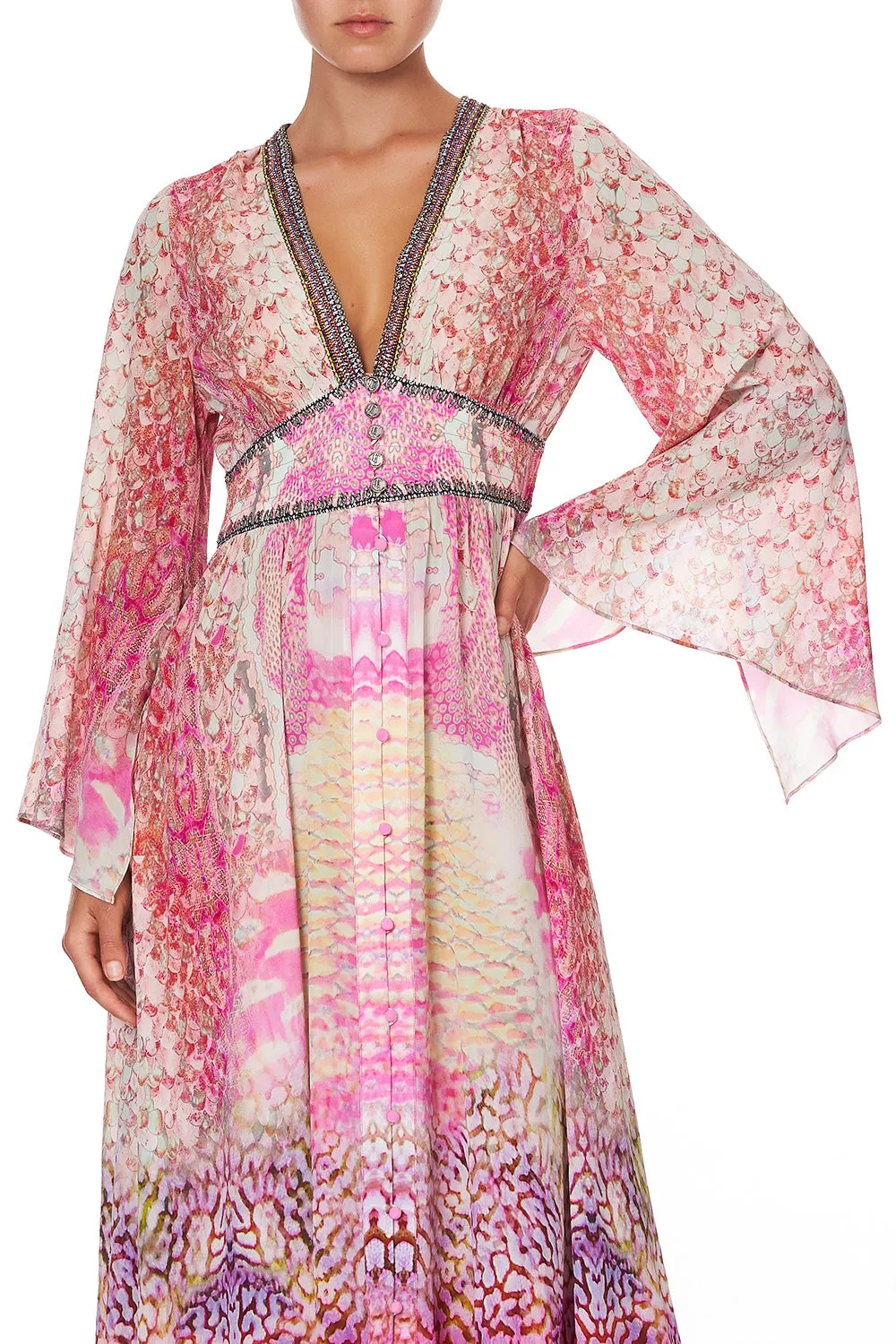 KIMONO SLEEVE DRESS WITH SHIRRING DETAIL SERPENTINE DREAMS