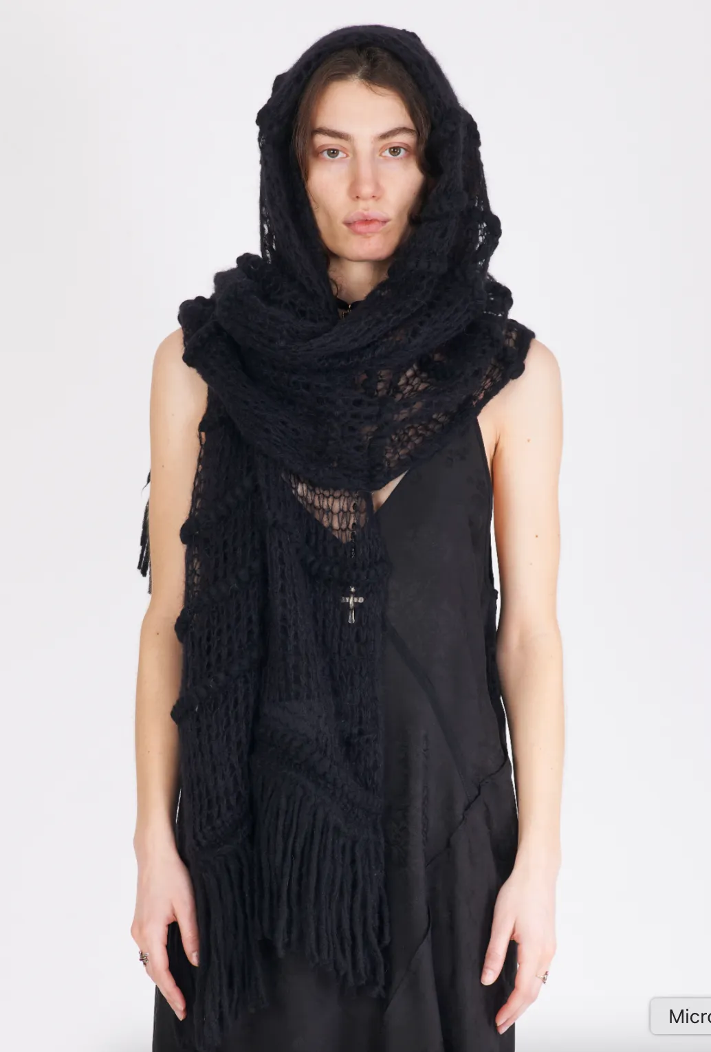 Knit Fringe Ends Scarf - Black