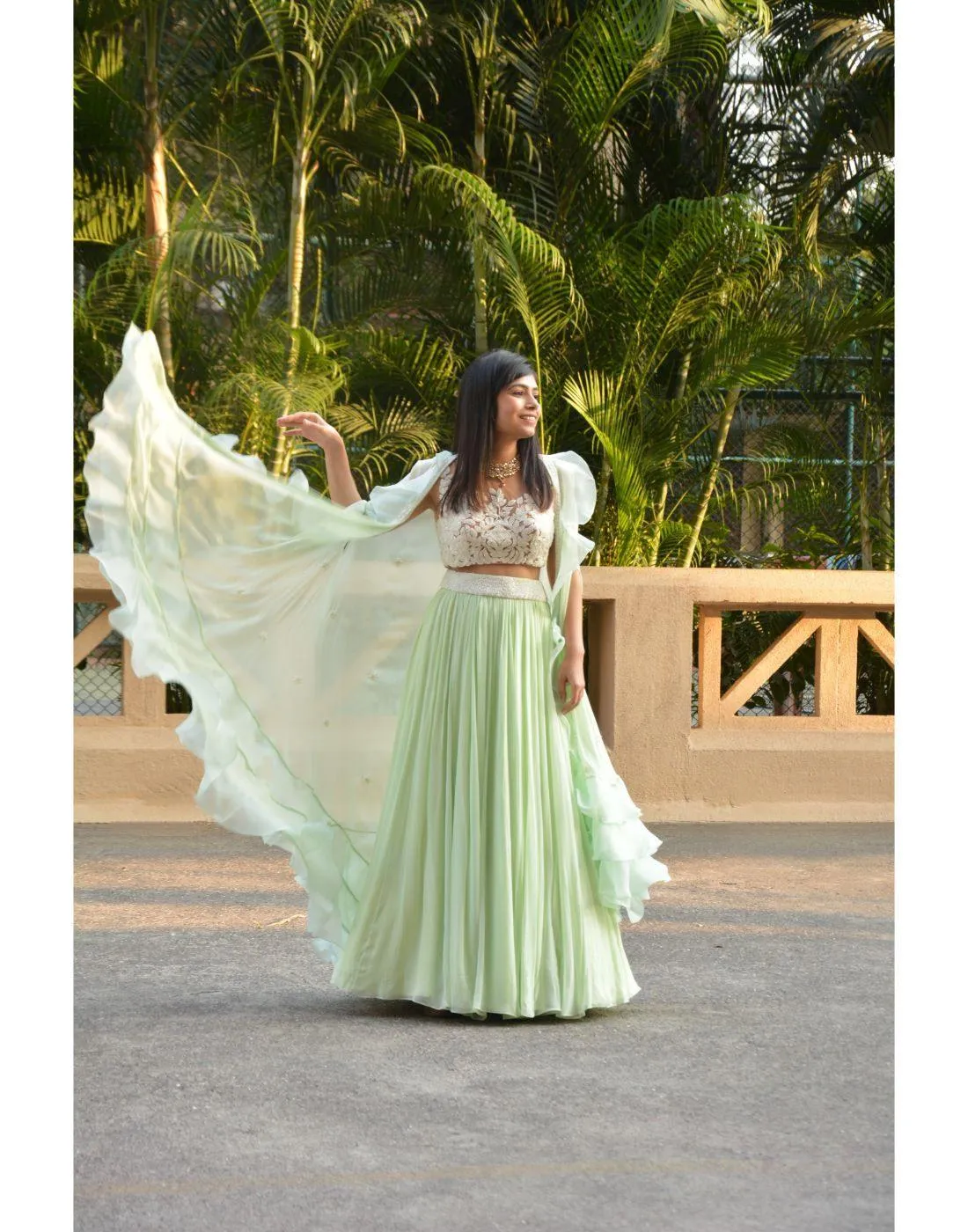 Krupa Jain's Rent Mint Green Skirt Top With Ruffled Cape