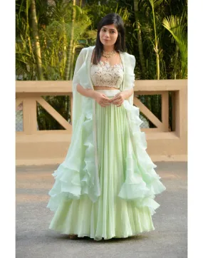 Krupa Jain's Rent Mint Green Skirt Top With Ruffled Cape