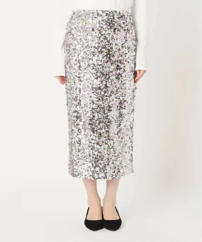 Lacey Sequins Midi Skirt ~ Silver