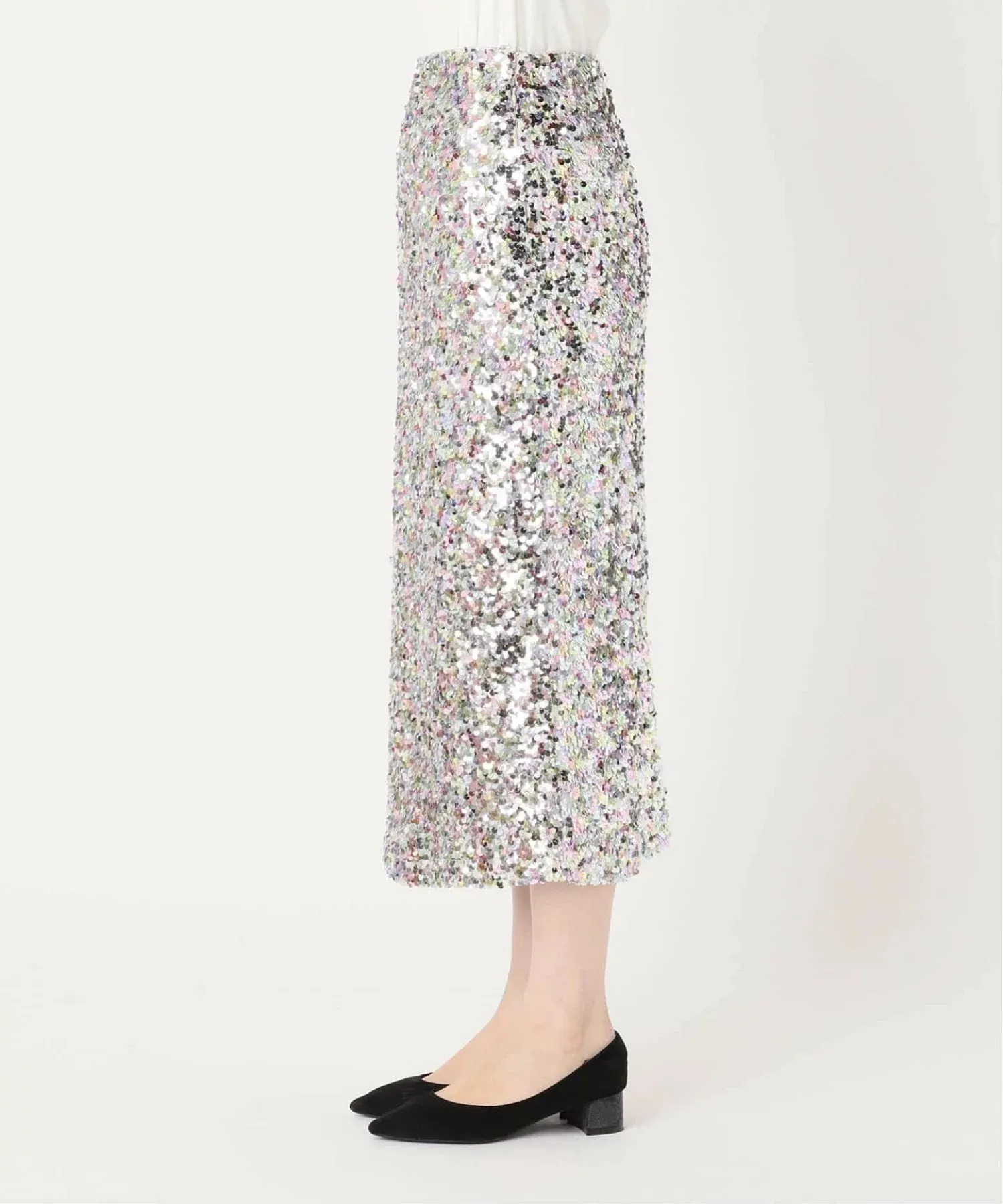 Lacey Sequins Midi Skirt ~ Silver