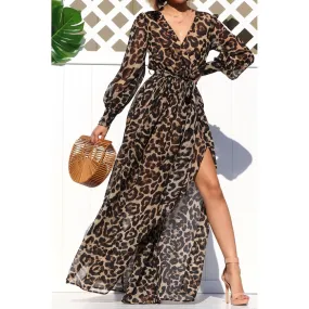 Leopard Print Puff Sleeve Maxi