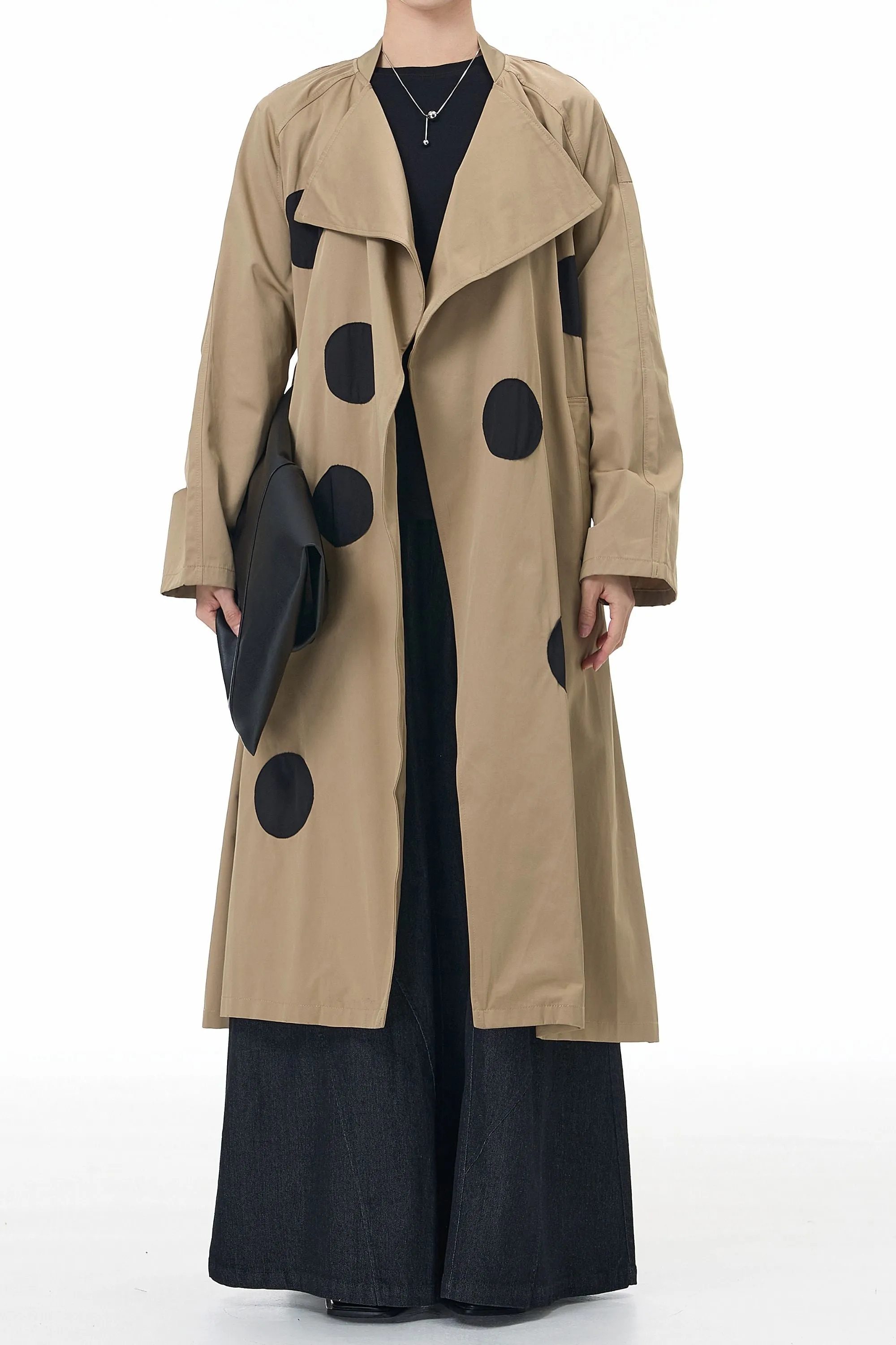 Light Brown Trench Coat With Patch Polka Dot