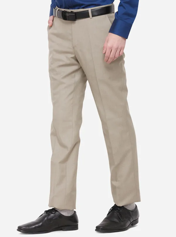 Light Grey Solid Classic Fit Formal Trouser | Greenfibre