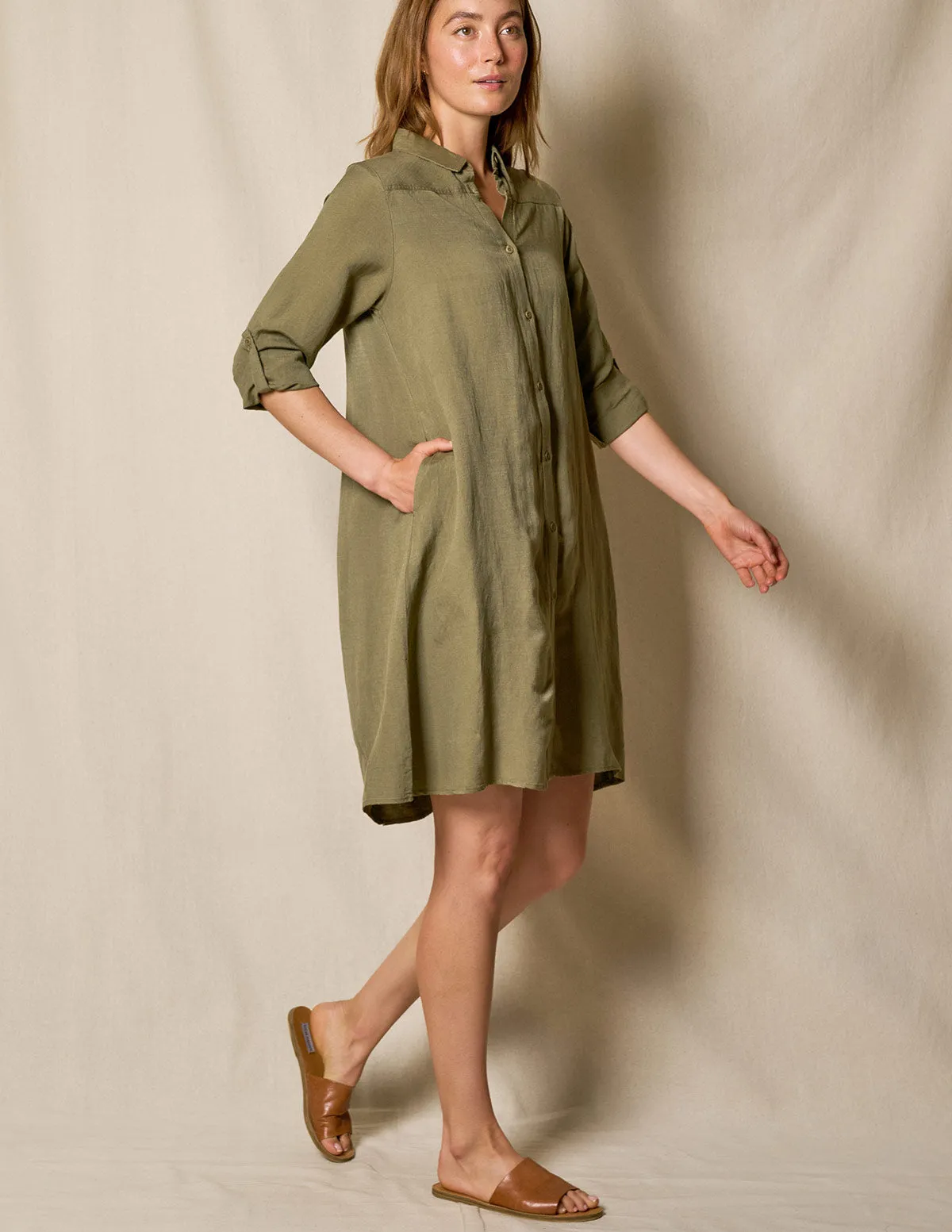 Linen / Bamboo Shirtdress - Army