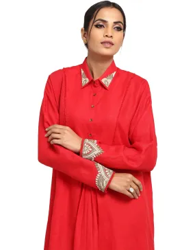 Linen Shirt Tunic- Red