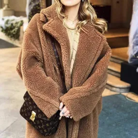 Long Faux Fur Camel Teddy Coat Maxi Jackets