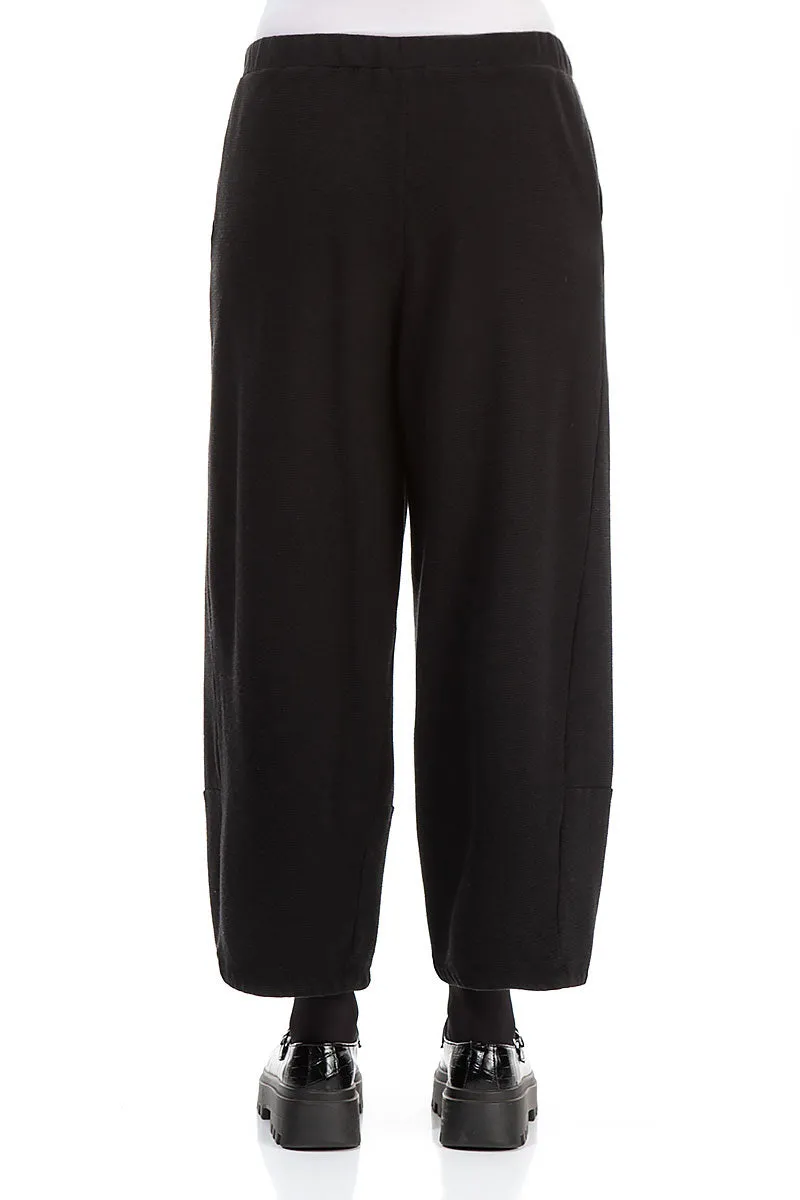 Loose Black Rib Cotton Wool Trousers