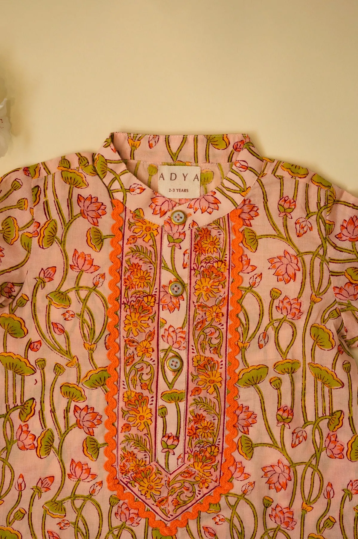 Lotus Floral Kurta - Peach