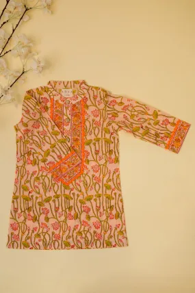 Lotus Floral Kurta - Peach