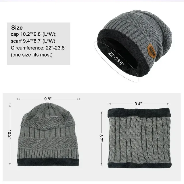 Men Winter Beanie Hat Scarf Set Warm Knit Hat Thick Knit Skull Cap ZB087