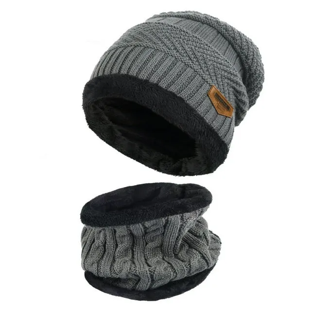 Men Winter Beanie Hat Scarf Set Warm Knit Hat Thick Knit Skull Cap ZB087