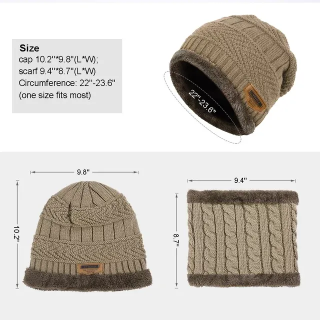 Men Winter Beanie Hat Scarf Set Warm Knit Hat Thick Knit Skull Cap ZB087