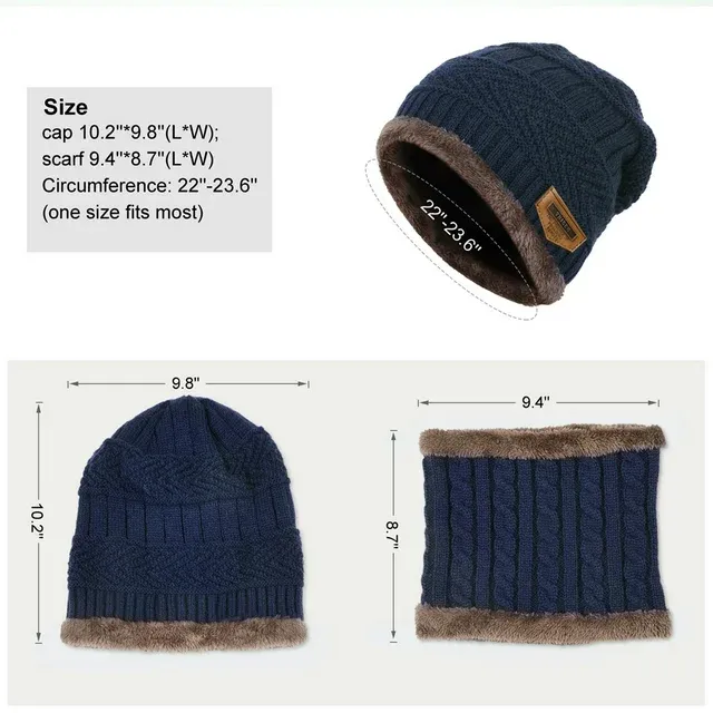 Men Winter Beanie Hat Scarf Set Warm Knit Hat Thick Knit Skull Cap ZB087