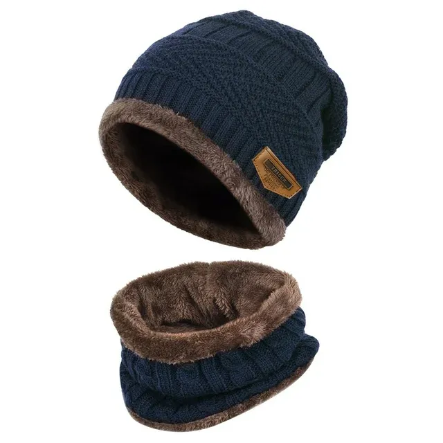 Men Winter Beanie Hat Scarf Set Warm Knit Hat Thick Knit Skull Cap ZB087