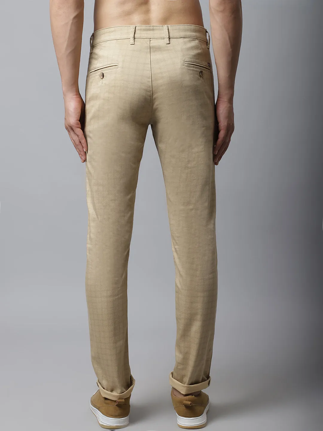 Men's Casual Flat front Khaki Checks Trousers