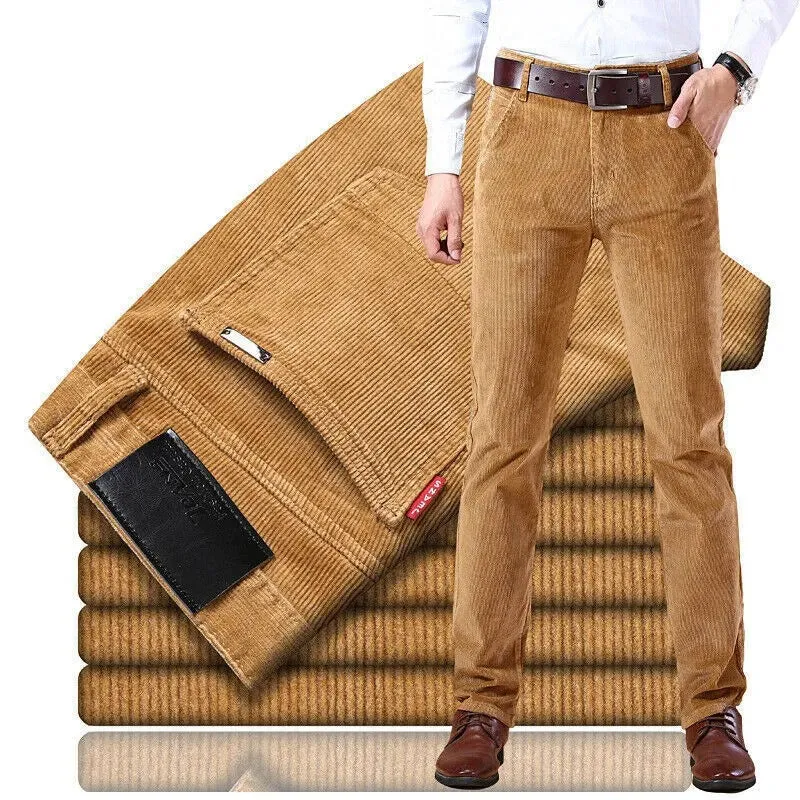 Men's Corduroy Straight Tube Slim Fit Trouser Jeans Elastic Business Versatile Trousers Casual Stretchable Comfy Pants | 6686