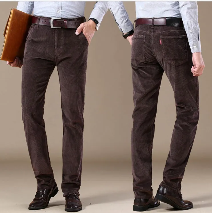 Men's Corduroy Straight Tube Slim Fit Trouser Jeans Elastic Business Versatile Trousers Casual Stretchable Comfy Pants | 6686