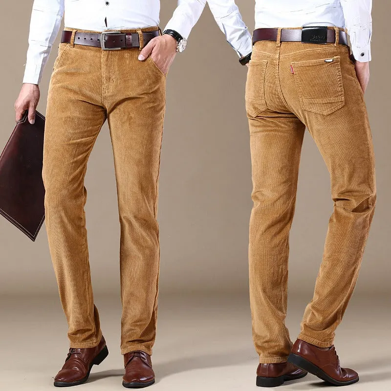 Men's Corduroy Straight Tube Slim Fit Trouser Jeans Elastic Business Versatile Trousers Casual Stretchable Comfy Pants | 6686