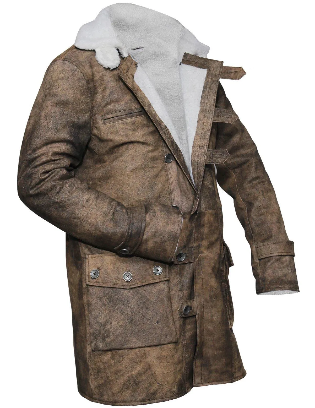 Men's Dark Knight Brown Bane Distressed Leather Coat