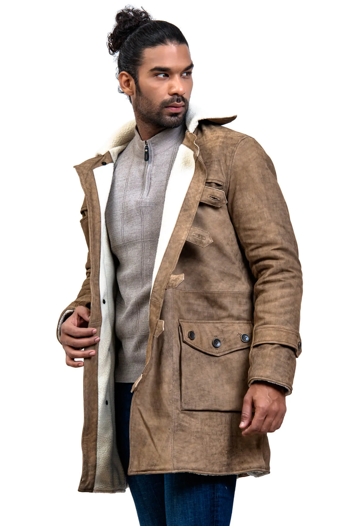 Men's Dark Knight Brown Bane Distressed Leather Coat