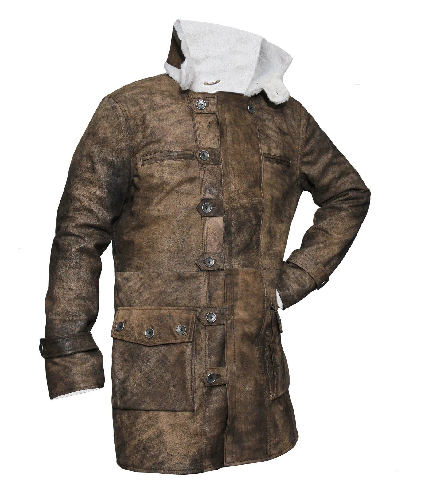 Men's Dark Knight Brown Bane Distressed Leather Coat