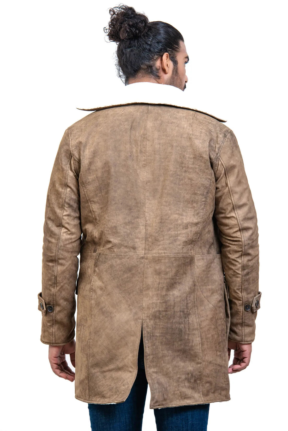 Men's Dark Knight Brown Bane Distressed Leather Coat