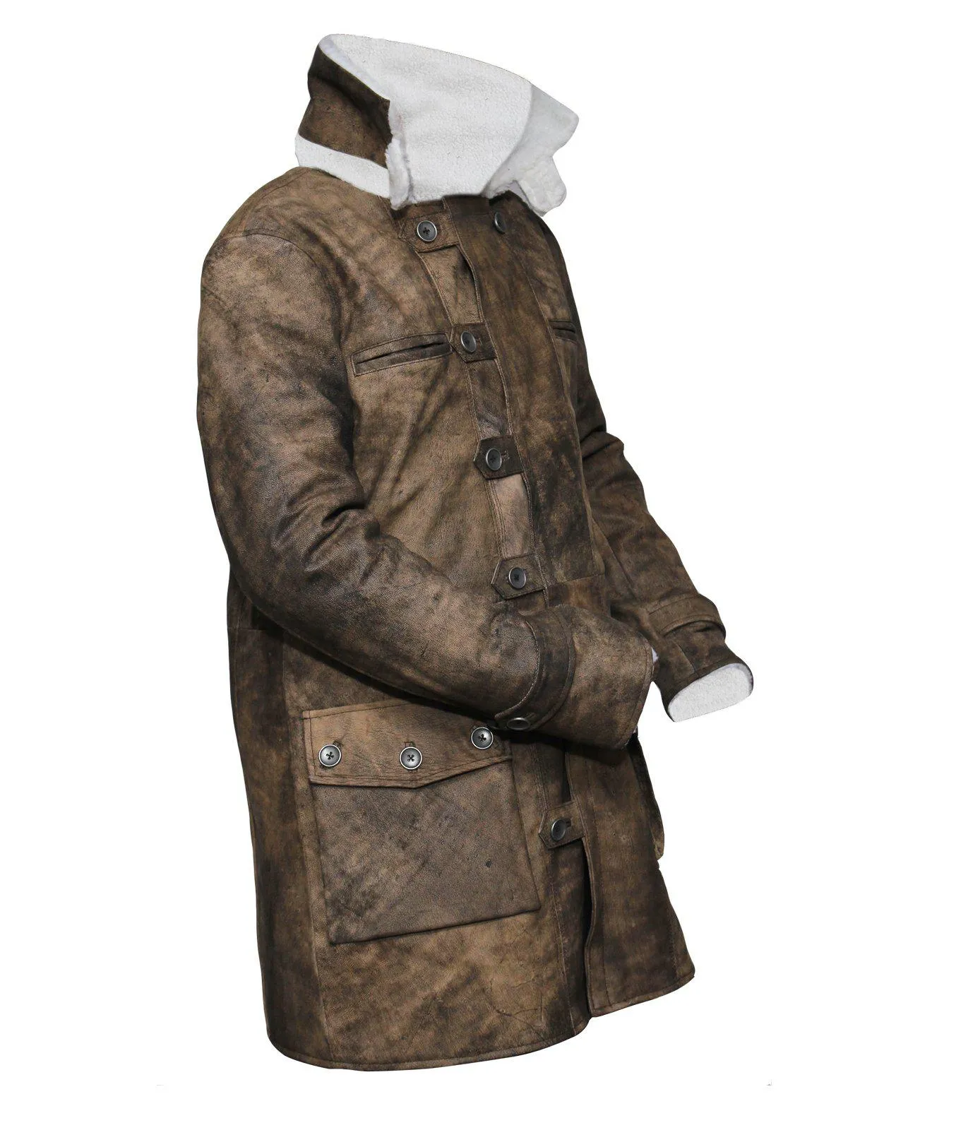 Men's Dark Knight Brown Bane Distressed Leather Coat