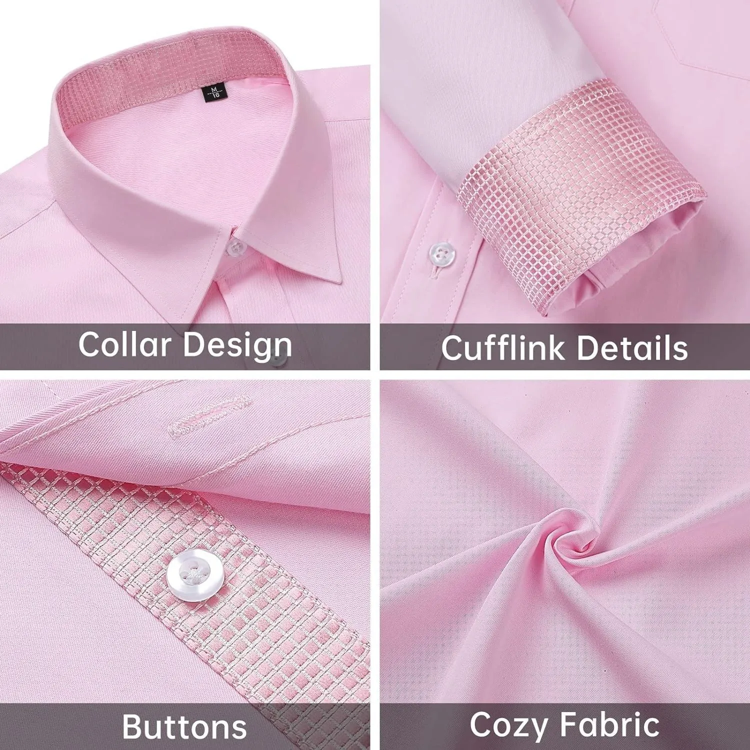 Men's Patchwork Dress Shirt with Pocket - C2-PINK