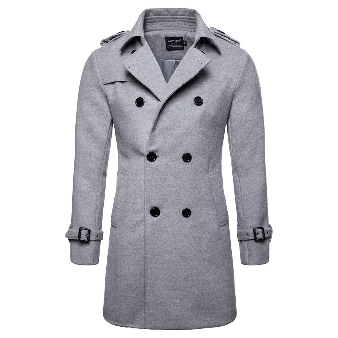 Men's Woolen Jacket Mid Length Trench Coat Double Breasted Men Slim Fit | B050