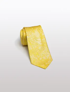 Men's Yellow Paisley Patterned 100% Silk Tie