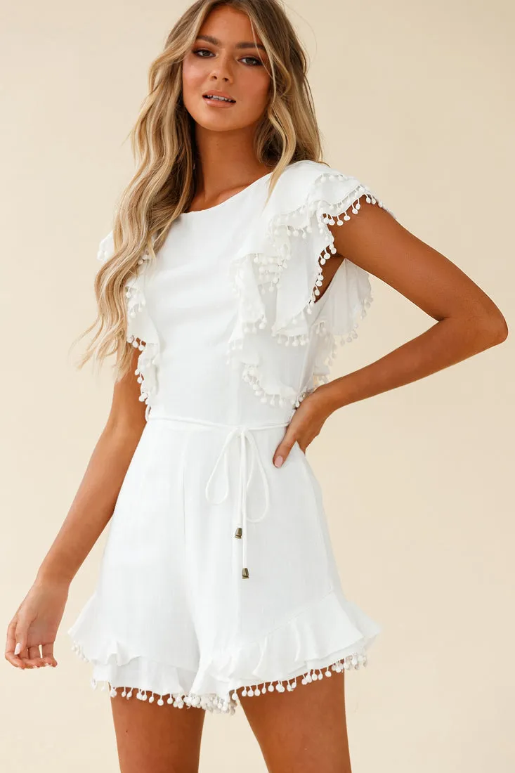 Must Be Nice Frill Shoulder Circle Trim Romper White