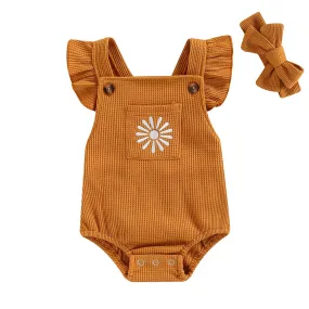 Mustard Daisy Waffle Baby Romper