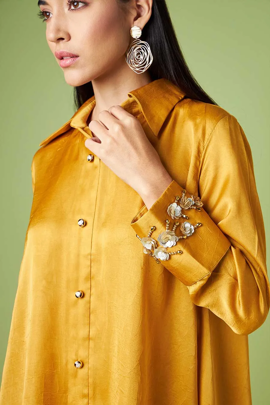 Mustard Embellished Tunic & Pant Co-Ord Set