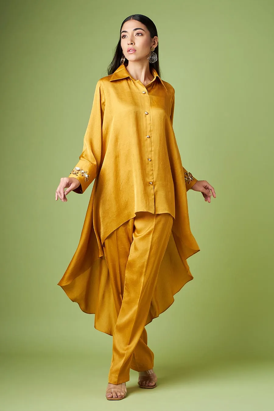 Mustard Embellished Tunic & Pant Co-Ord Set