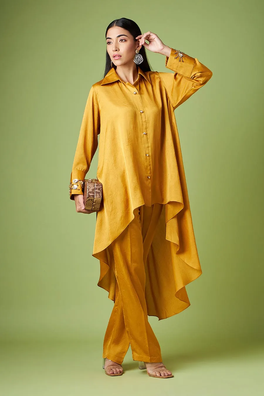 Mustard Embellished Tunic & Pant Co-Ord Set