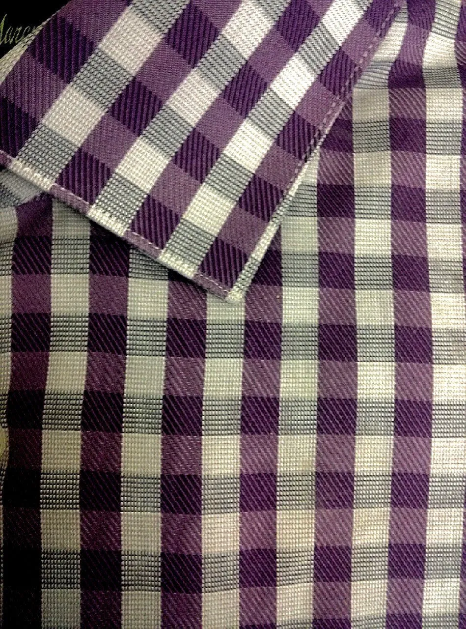 Neiman Marcus Purple Check Dress/ Fashion Shirt- size (16.5x36/37) Trim Fit