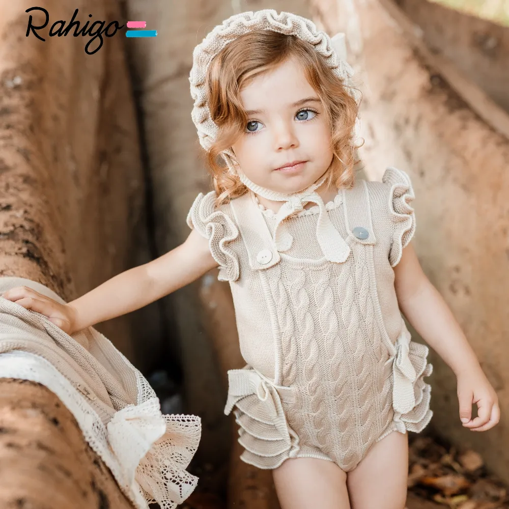 New In Rahigo Girls Camel & Cream Romper - Pre Order