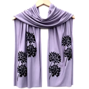 (New) Scarf Wide - Lavender Allium Flowers (Black Ink) by Windsparrow Studio