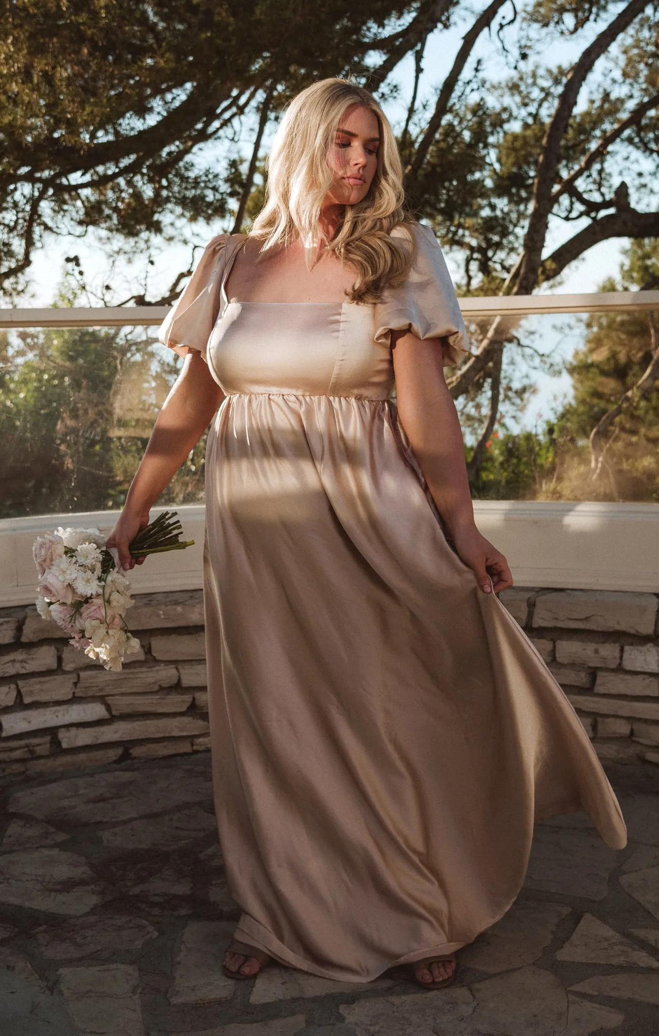 Nora Maxi Dress ~ Champagne Luxe Satin